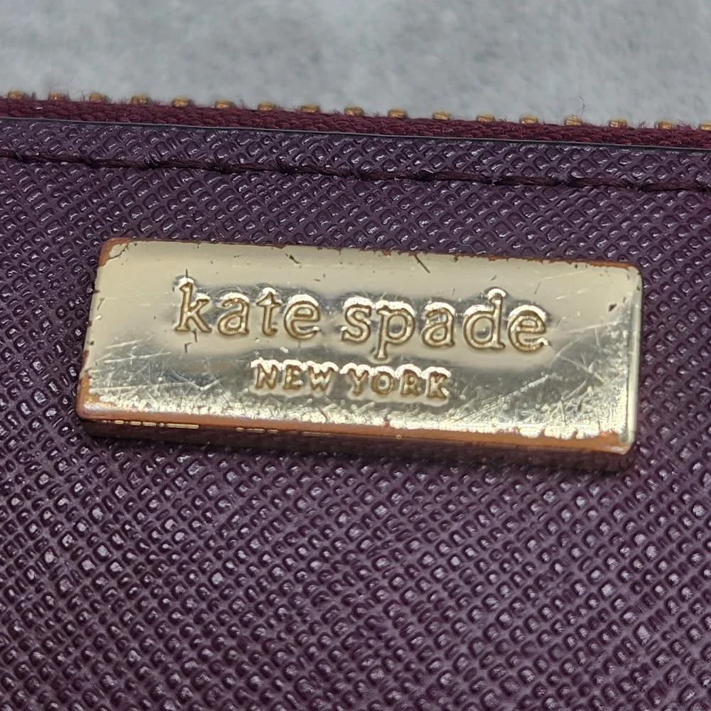Kate Spade Zip Around Wallet Plum Purple Saffiano Leather Neda Laurel Way Logo